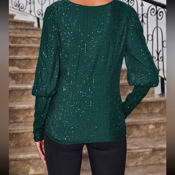 Luxe Sequin Cuff Long Sleeve Evening Party Formal Top Blouse Shirt Hot Pink - Picture 6 of 11